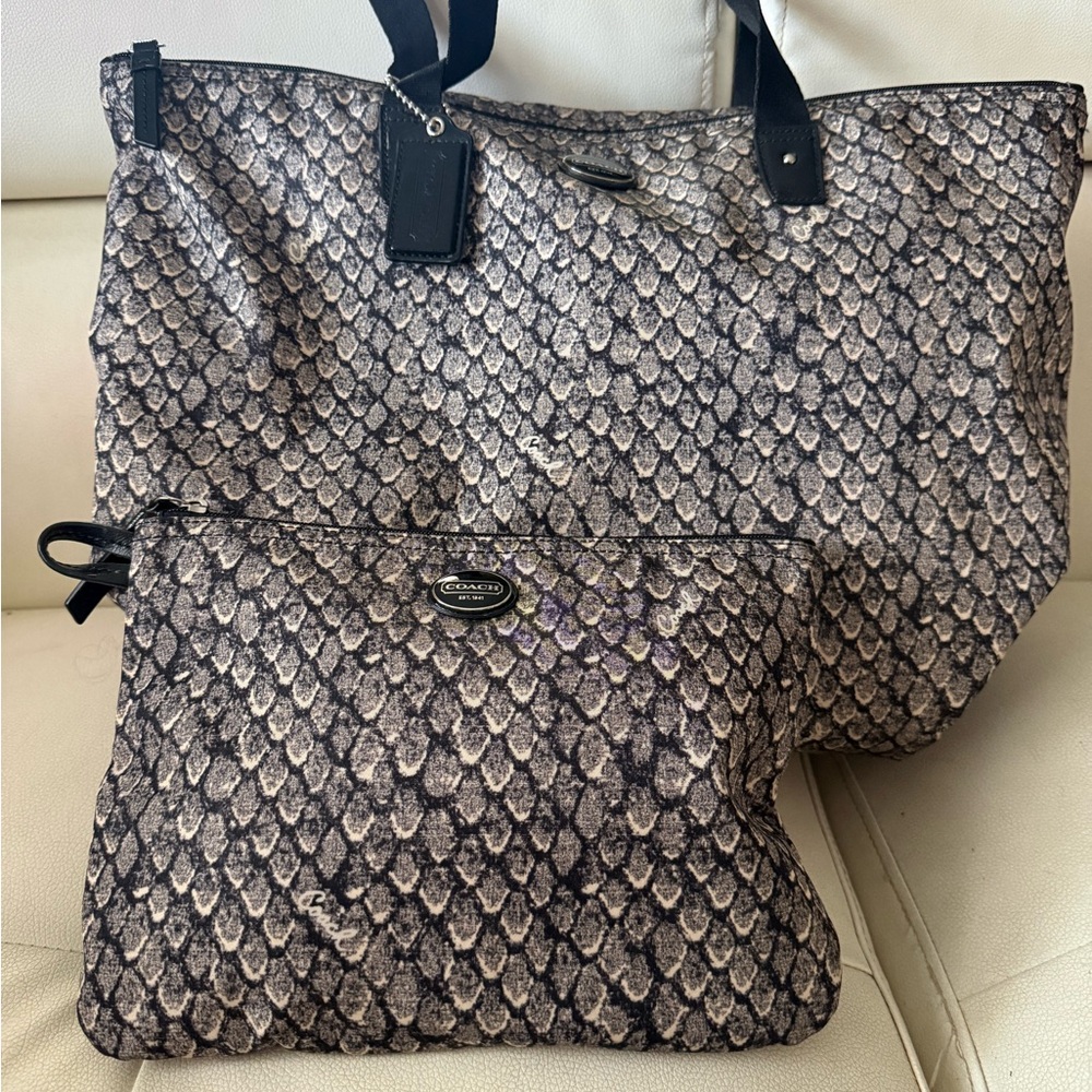 Coach  Snake-Print Tote Bag in Gray and Black